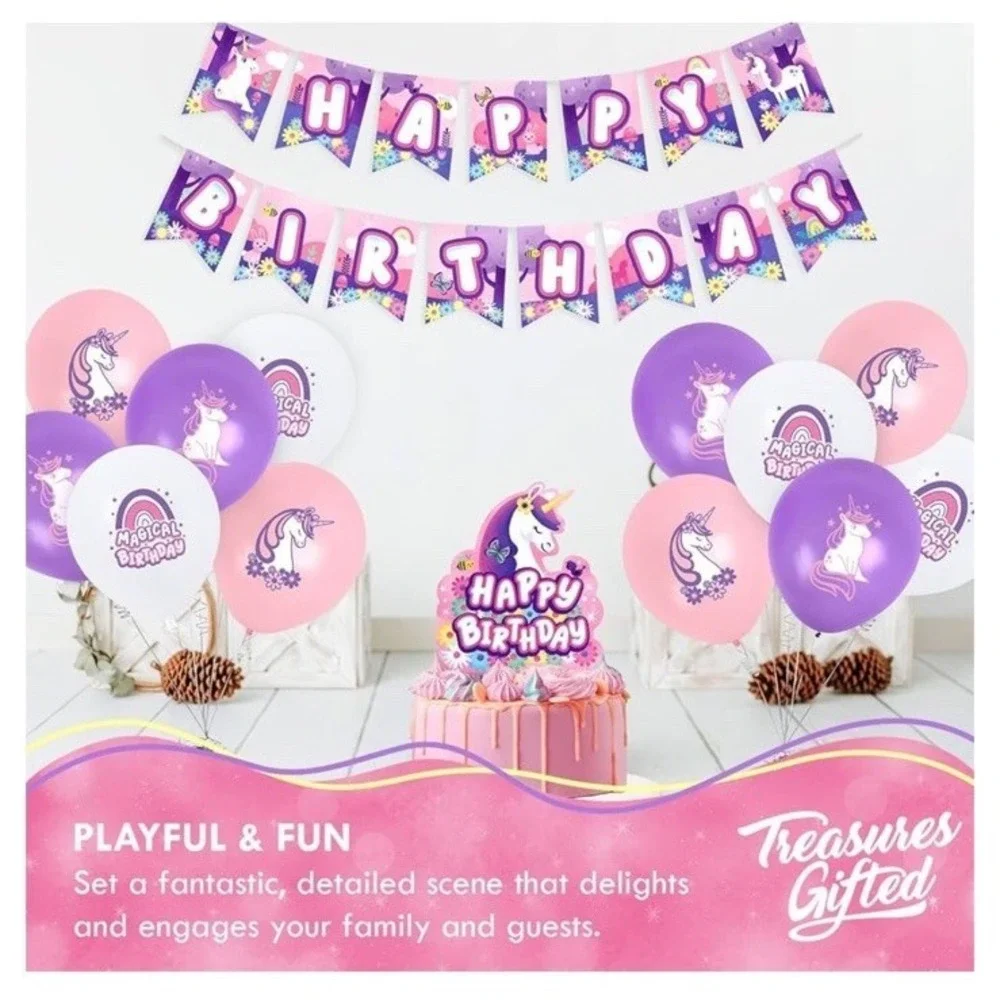 Treasures Gifted Kids Unicorn Happy Birthday Banner 2 Pack Rainbow Pink Party